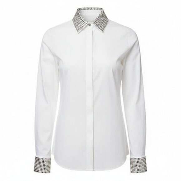 THE SHIRT BY ROCHELLE BEHRENS Exclusive White Icon Shirt With Rhinestone Collar - Picture 9 of 9